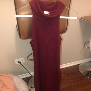 Sleeveless Turtleneck Sweater Dress Maroon